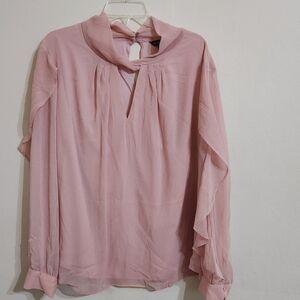 The Limited Pale Pink, Long-Sleeved Chiffon Blouse, 2X, Lined.
